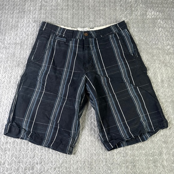 Otb Other - OTB Mens 32 Black White/Blue Striped Casual Flat Front Casual Dress Shorts
